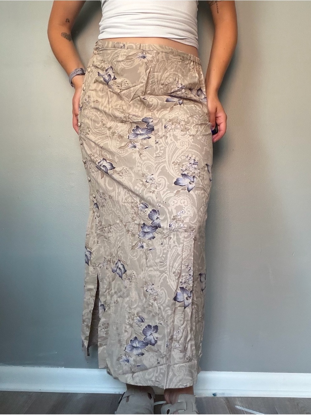 Vintage Express Floral Rayon Maxi Skirt Made in USA